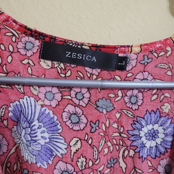 Zesica Womens Floral Midi Boho Wrap Short Sleeve Dress Gypsy Hippie Peasant M - Picture 2 of 7